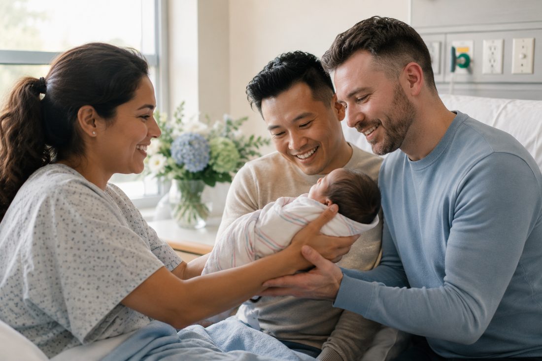 Familia intencional feliz con su bebé